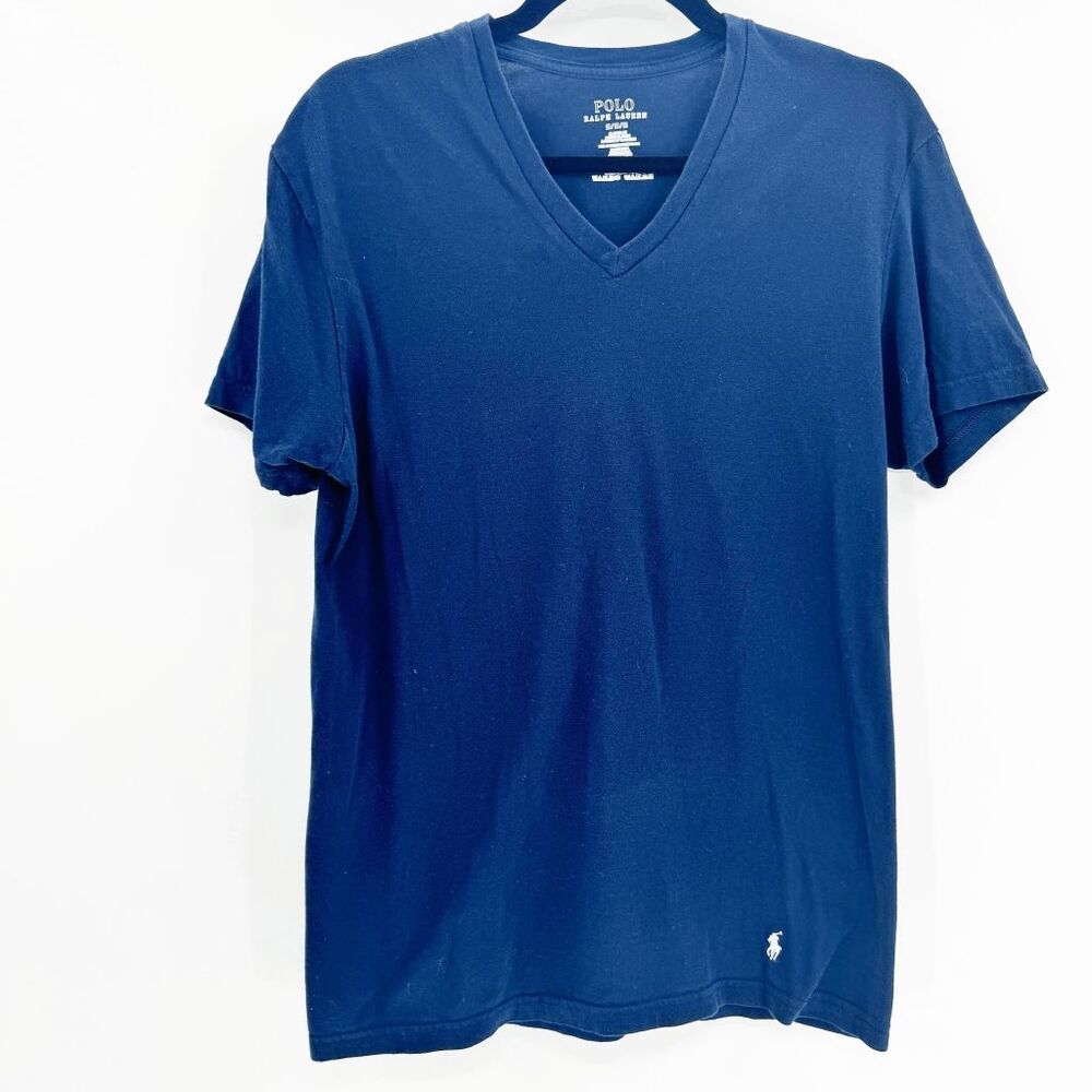 Polo Ralph Lauren V Neck T Shirt Tee Mens Size M Navy Blue Casual Short Sleeve